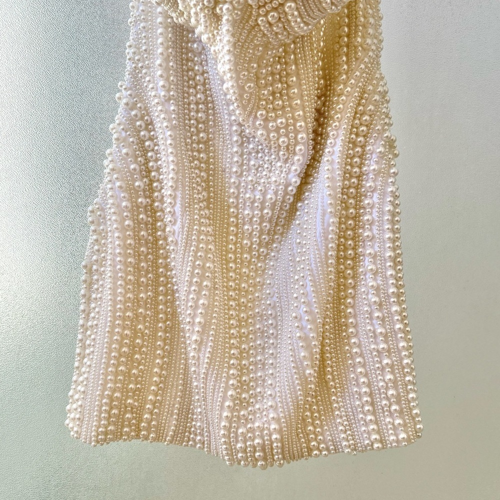 🆕 RETROFETE Deema Pearl Embellished Strapless Crepe Mini Dress Ivory Sz S - Picture 6 of 12